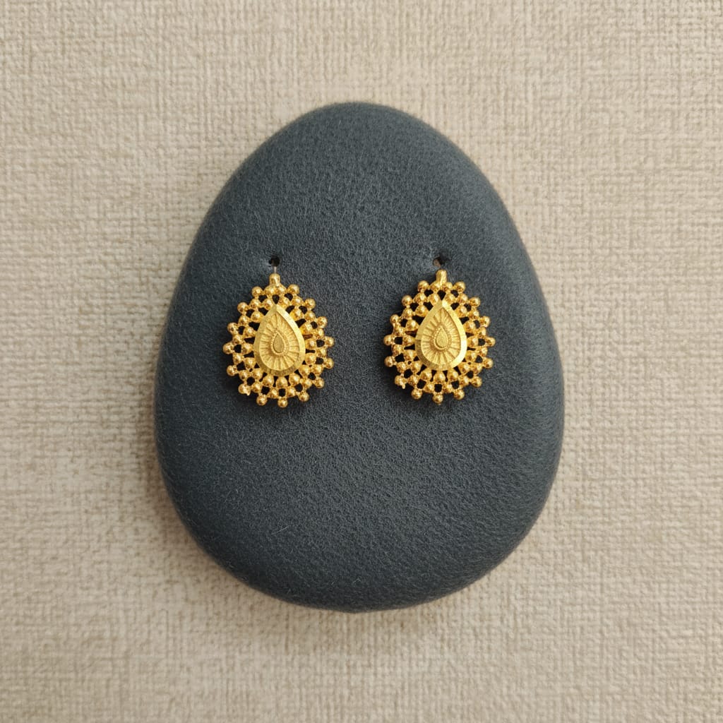 Gold Teardrop Ghungroo Stud Earrings