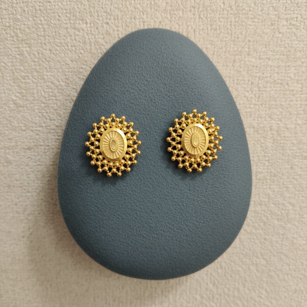 Gold Oval Sunburst Ghungroo Stud Earrings