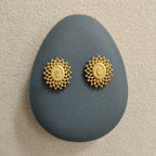 Gold Oval Sunburst Ghungroo Stud Earrings