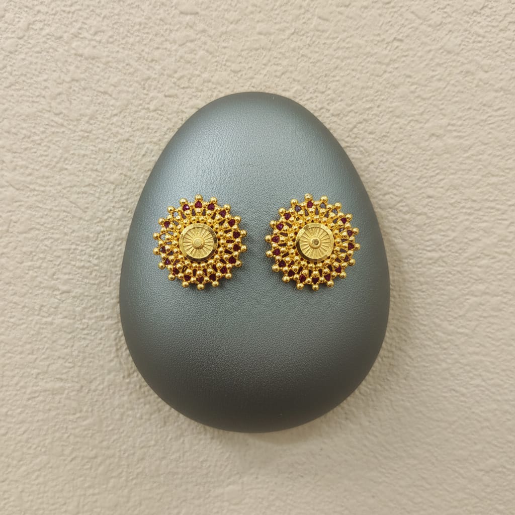 Gold Round Ghungroo Stud Earrings