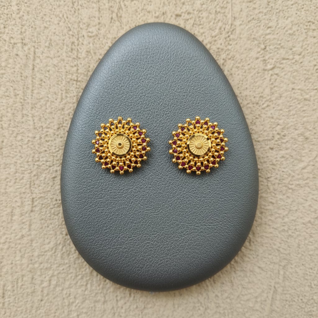 Gold Round Ghungroo Stud Earrings