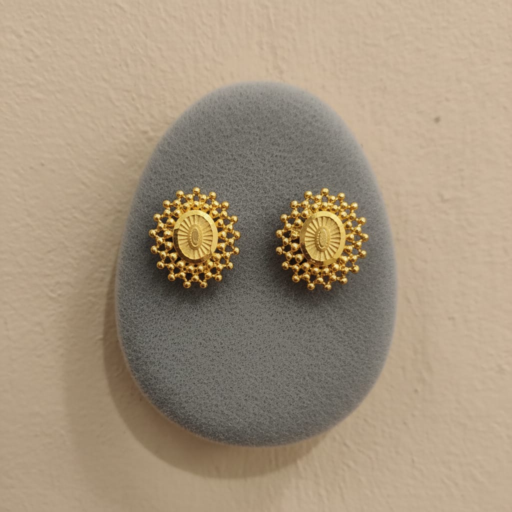 Gold Oval Sunburst Ghungroo Stud Earrings