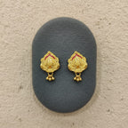 Gold Rajwadi Lotus Meenakari Stud Earrings