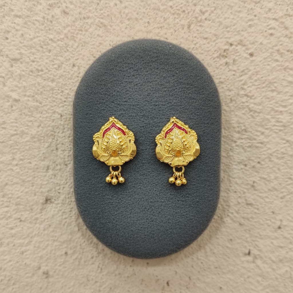 Gold Rajwadi Lotus Meenakari Stud Earrings
