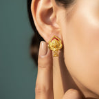 Gold Rajwadi Lotus Meenakari Stud Earrings