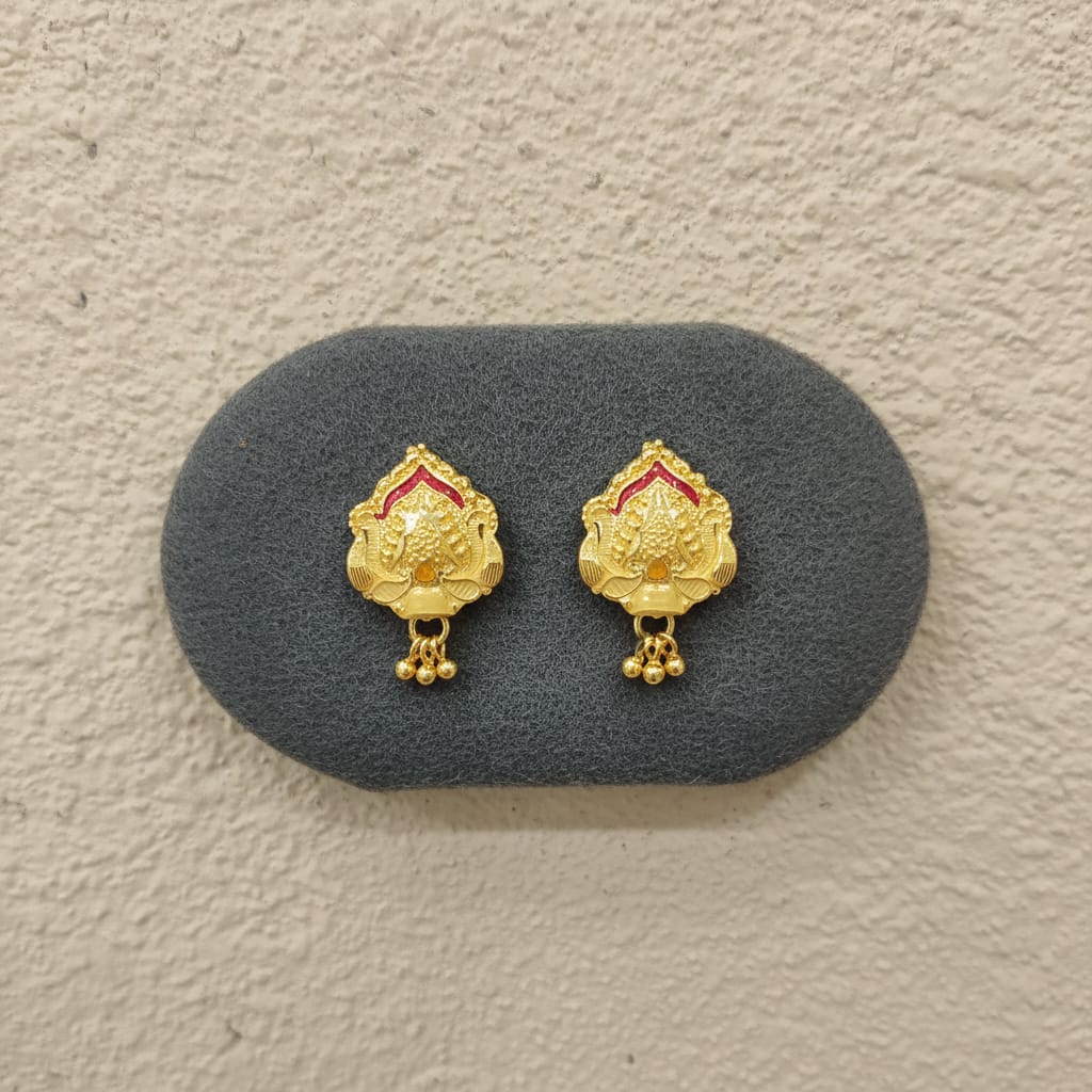 Gold Rajwadi Lotus Meenakari Stud Earrings