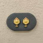 Gold Rajwadi Lotus Meenakari Stud Earrings