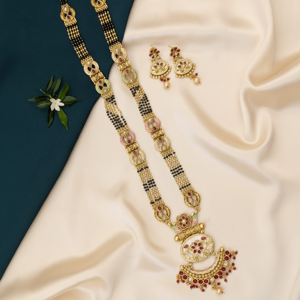 Rajwadi Meenakari Chand Mangalsutra Set