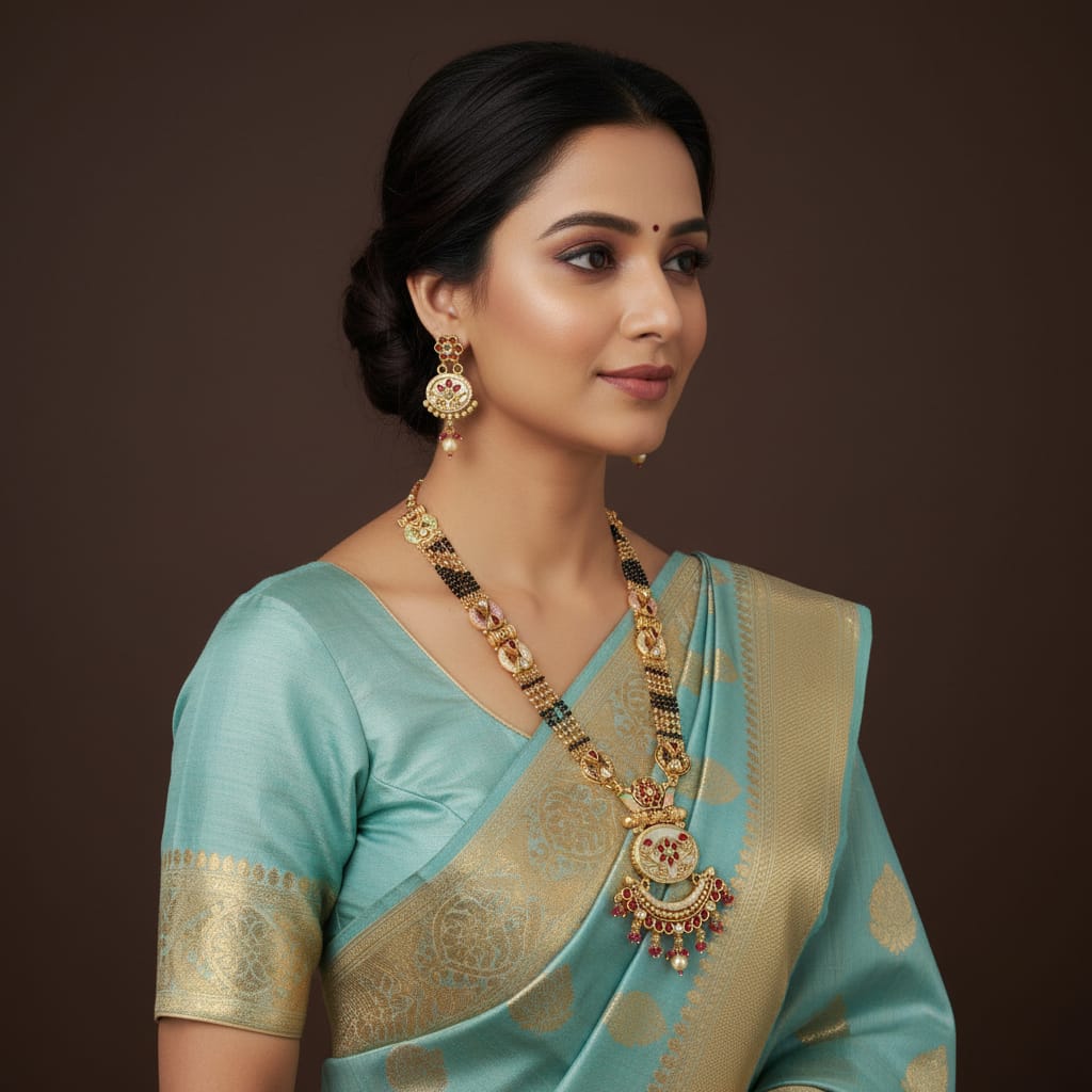 Rajwadi Meenakari Chand Mangalsutra Set