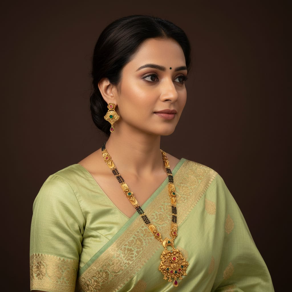 Rajwadi Navratna Mangalsutra Chain Set