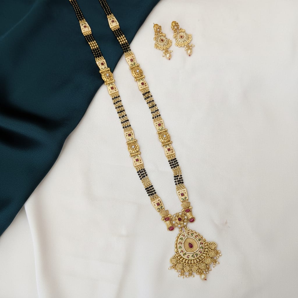 Rajwadi Polki Teardrop Mangalsutra