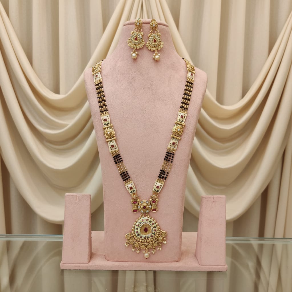 Rajwadi Polki Teardrop Mangalsutra
