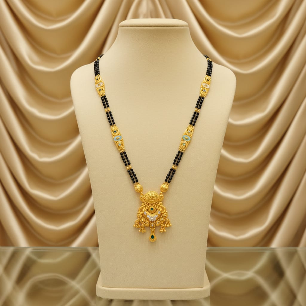 Long Mangalsutra Chain with Antique Gold Pendant