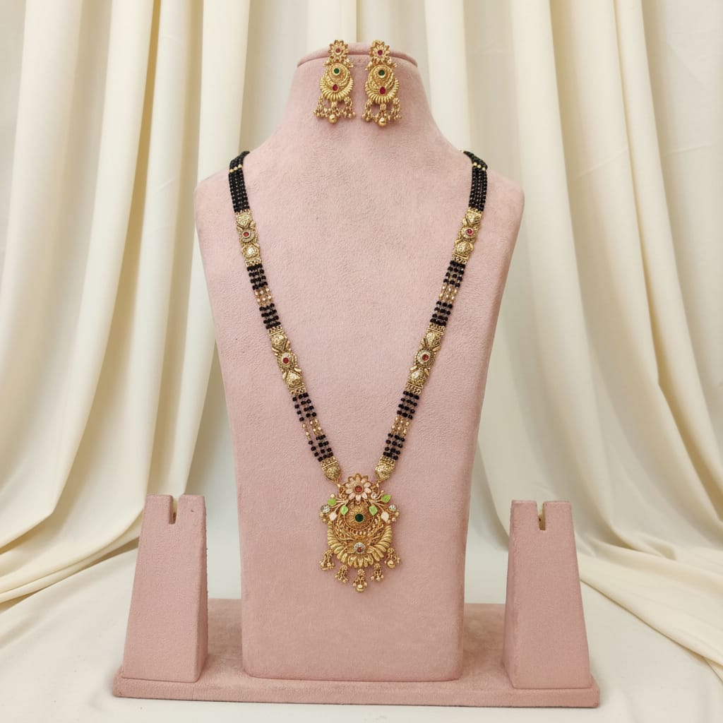 Long Mangalsutra Chain Set with Earrings