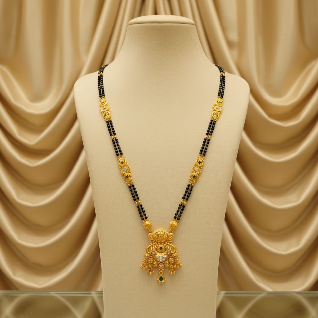 Long Mangalsutra Chain with Antique Gold Pendant