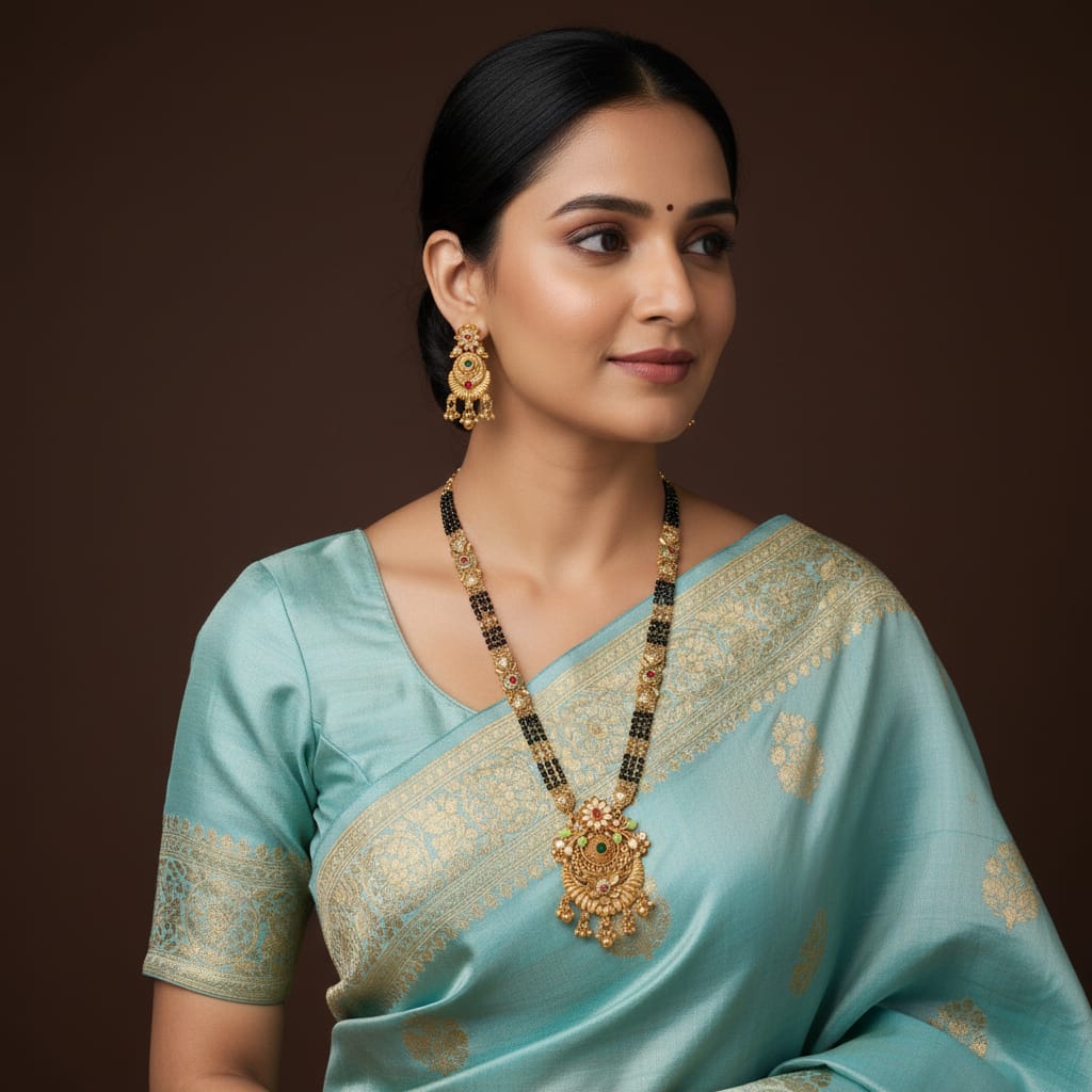 Long Mangalsutra Chain Set with Earrings