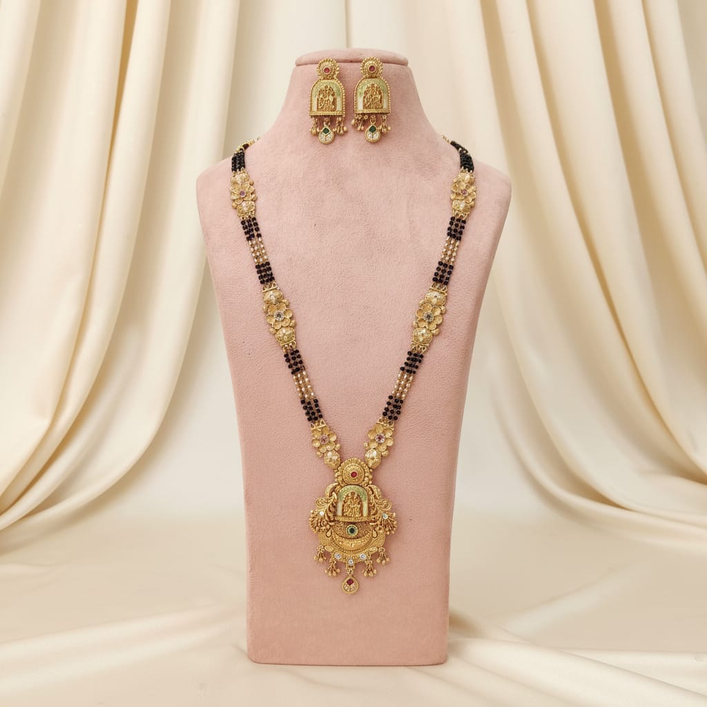 Mangalsutra with Ram Darbar Pendant & Temple Jhumka Earrings