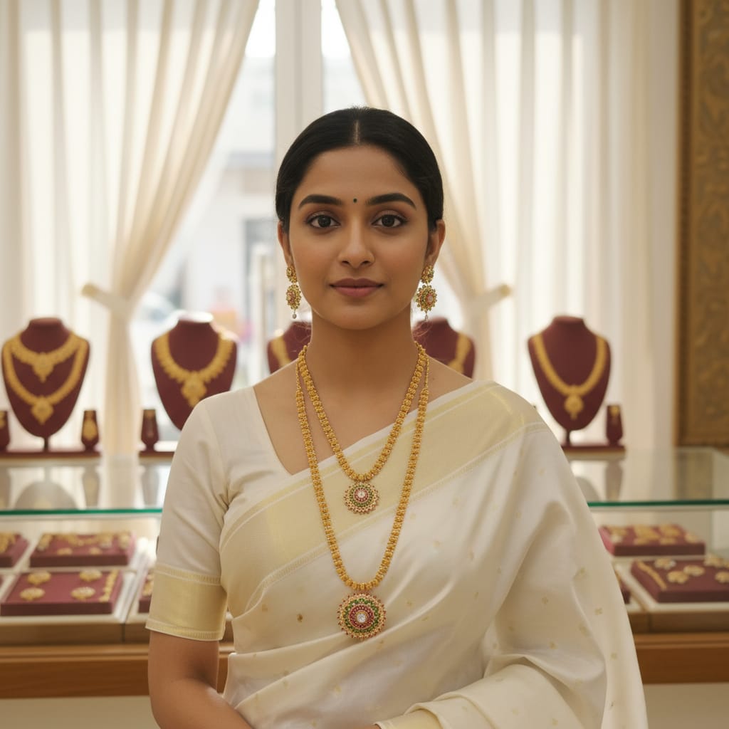 Micro Gold Dual Pendant Long Necklace Set with Earrings