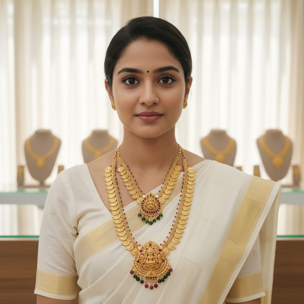 Lakshmi Kasu Mala Dual Necklace Combo Set with Earrings