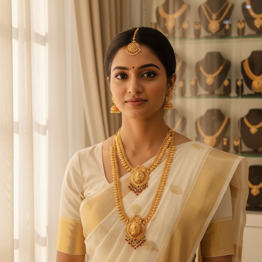 Lakshmi Temple Jewellery Dual Necklace Combo Set