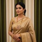 Double-Strand Pearl & Gold Bead Long Necklace Set