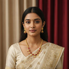 Temple Lakshmi Coral Bead Necklace Set with Earrings