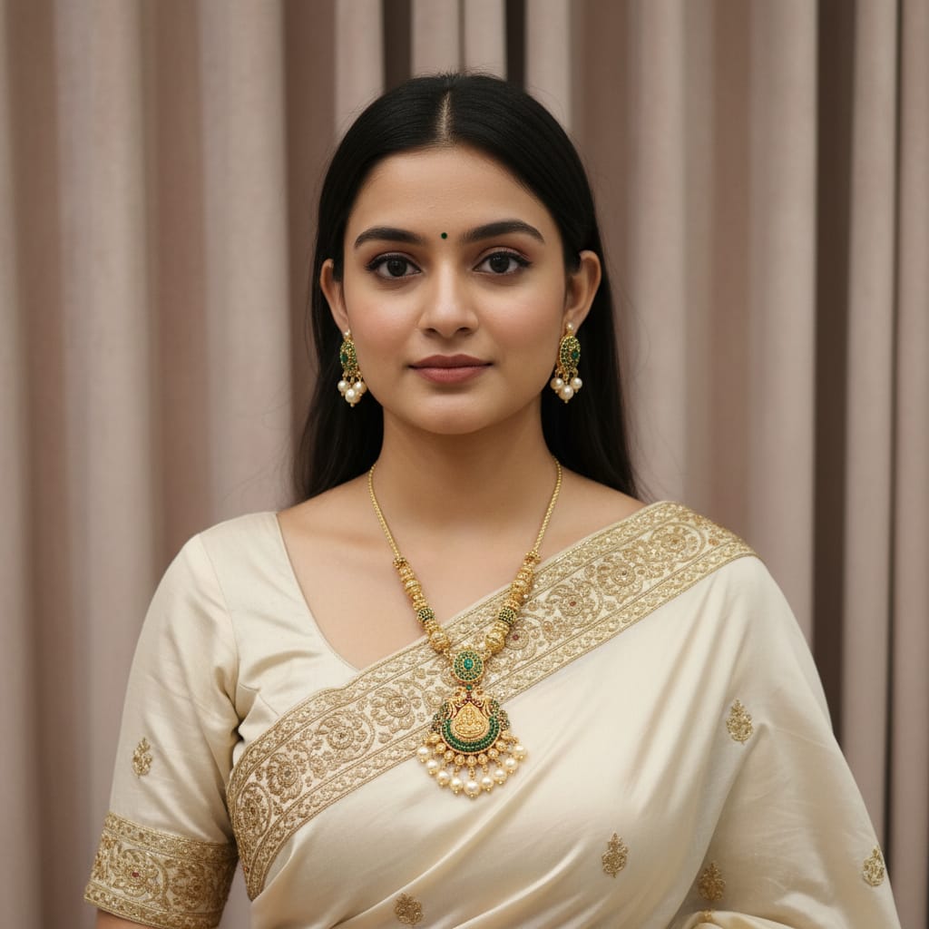 Temple Lakshmi Long Necklace Set with Earrings