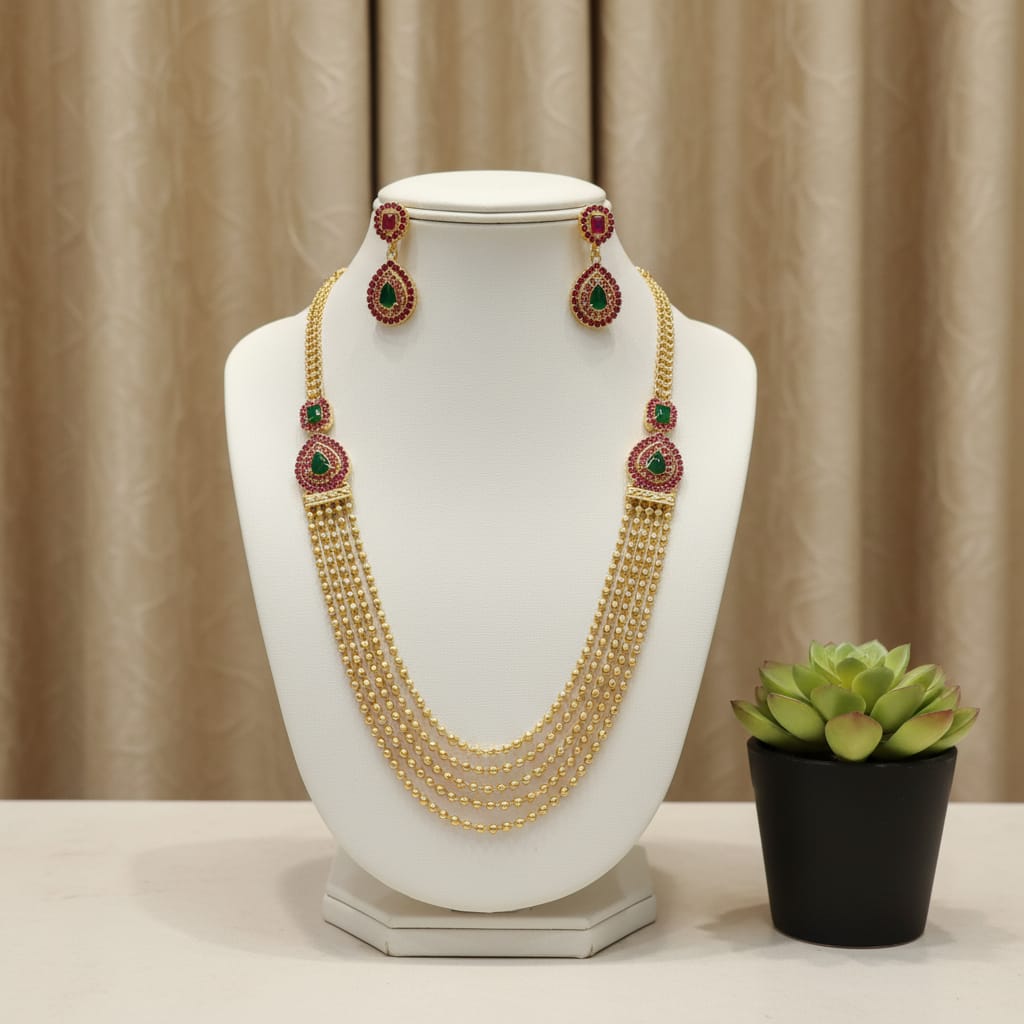 Micro Gold Multi-Strand Ball Chain Long Necklace Set