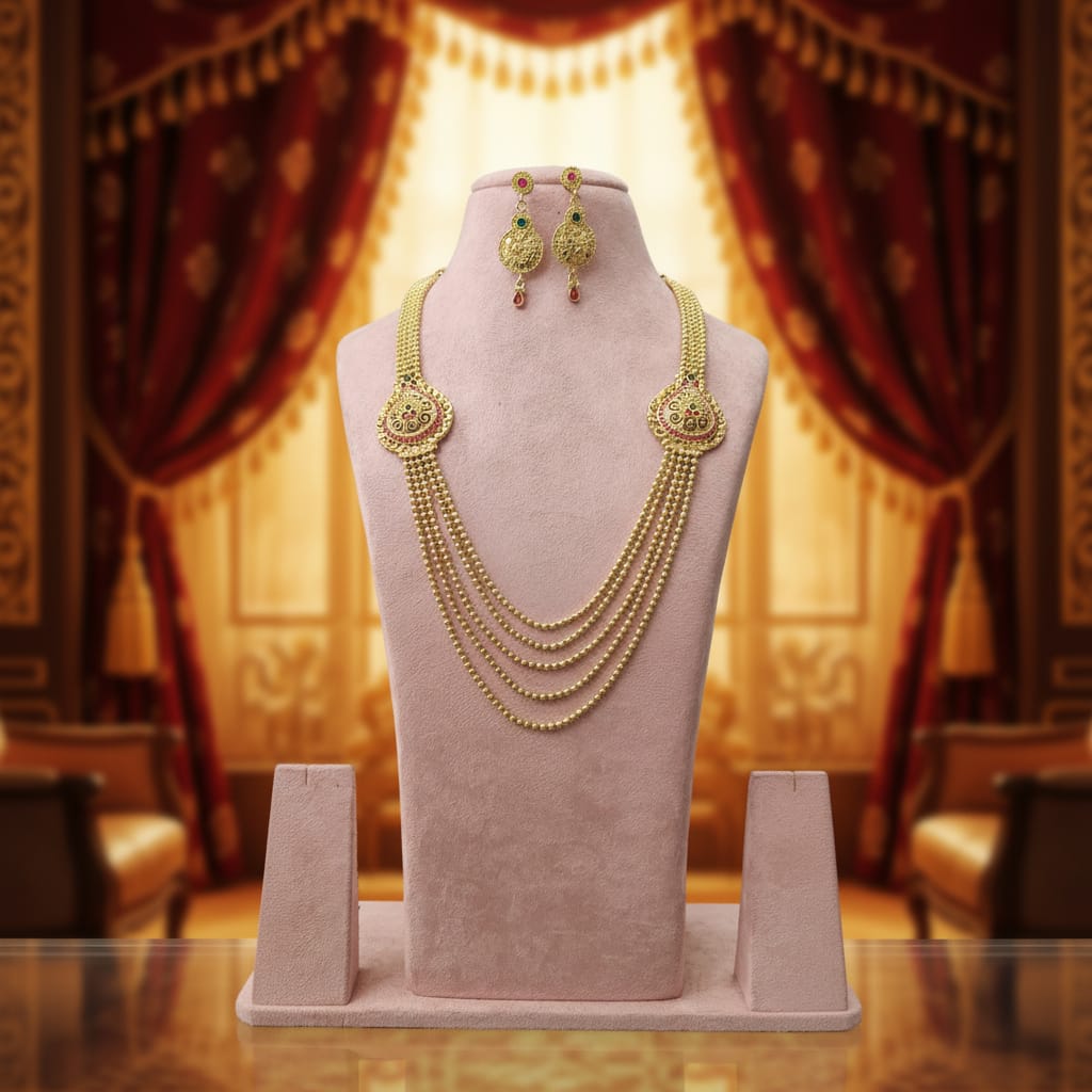 Gold Multi-Strand Ball Chain Rani Haar Earrings
