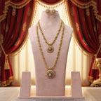 Micro Gold Dual Pendant Long Necklace Set with Earrings