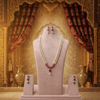 Double-Strand Pearl Long Necklace Set with Ruby & Emerald