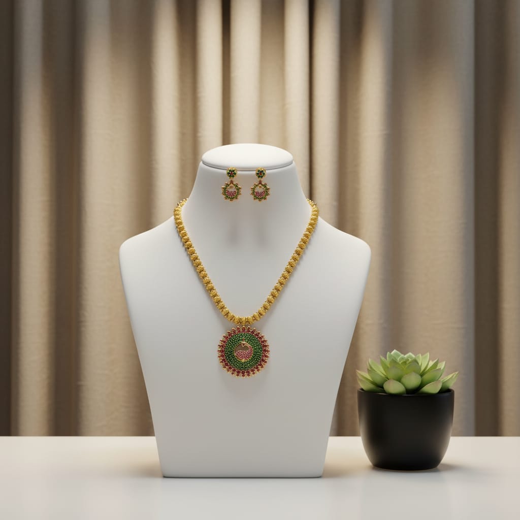 Antique Gold Peacock Pendant Chain Set