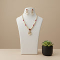 Pearl & CZ Floral Pendant Necklace Set with Earrings