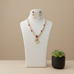 Pearl & CZ Floral Pendant Necklace Set with Earrings