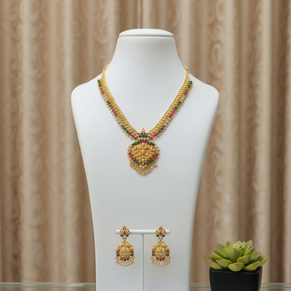 Antique Gold Peacock Long Haaram Chain Set