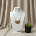 Gold Crescent Fan Necklace Set with Ruby & Emerald