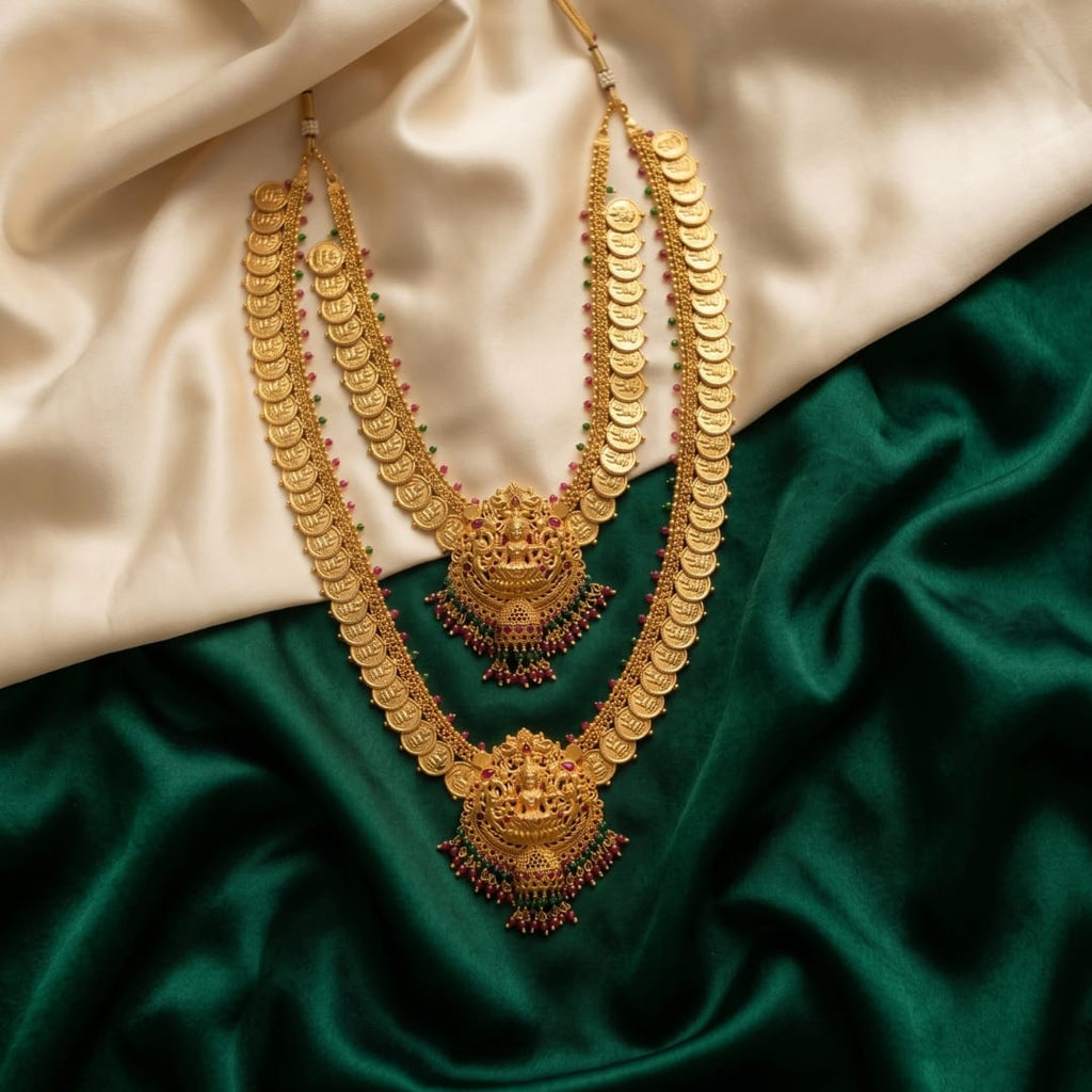 Lakshmi Kasu Mala Dual Necklace Combo Set with Earrings