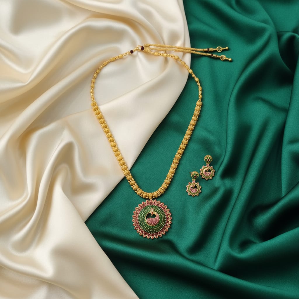 Antique Gold Peacock Pendant Chain Set