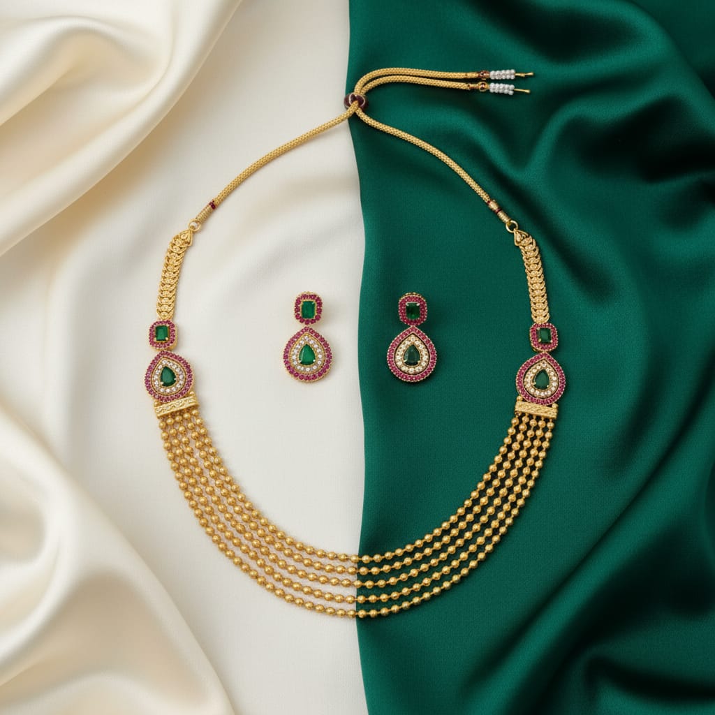 Micro Gold Multi-Strand Ball Chain Long Necklace Set
