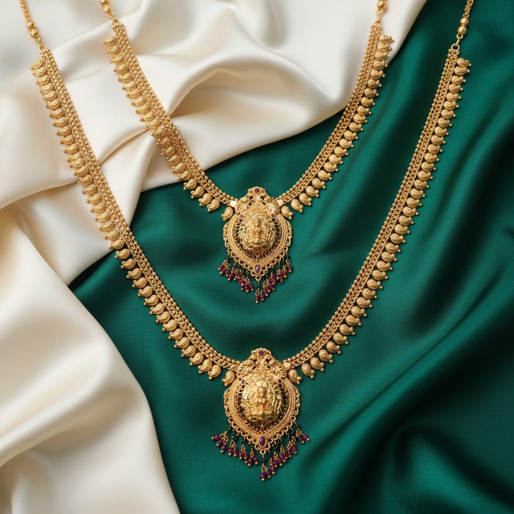 Lakshmi Temple Jewellery Dual Necklace Combo Set