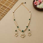 Pearl & CZ Floral Pendant Necklace Set with Earrings