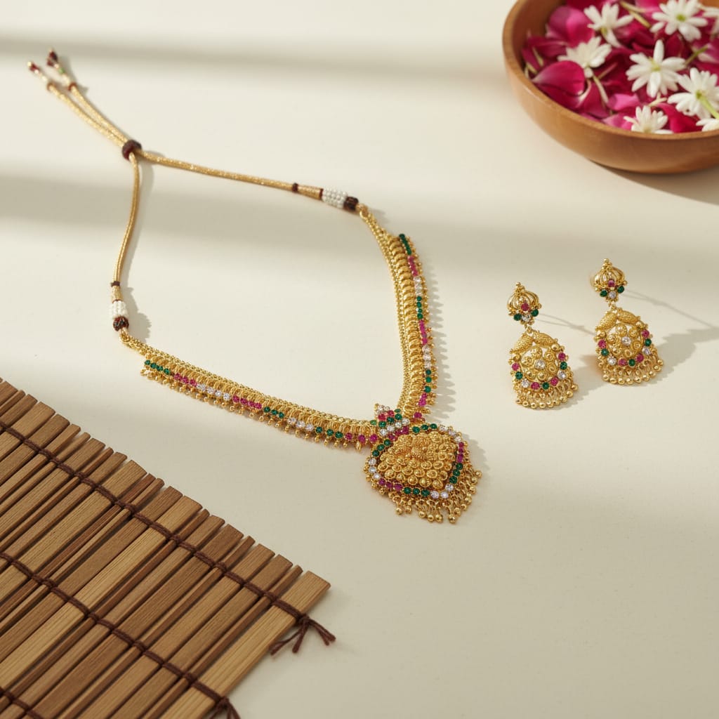 Antique Gold Peacock Long Haaram Chain Set