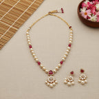 Pearl & CZ Floral Pendant Necklace Set with Earrings