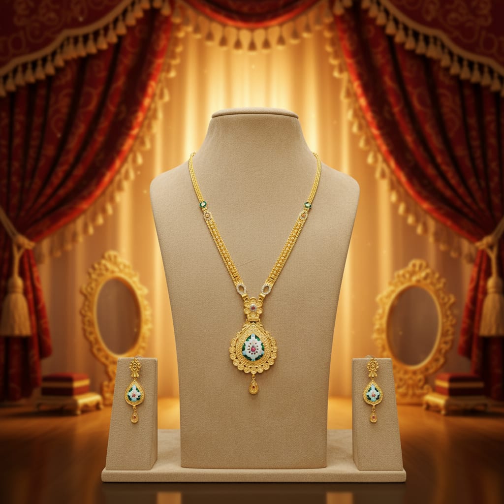 Micro Gold Plated Meenakari Long Chain Set | Bridal