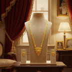 Micro Gold Plated Ranihaar Chain Set & Earrings | Bridal Long Chain