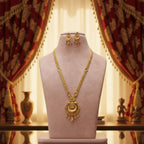 Micro Gold Plated Crescent Moon Long Chain Set with Earrings
