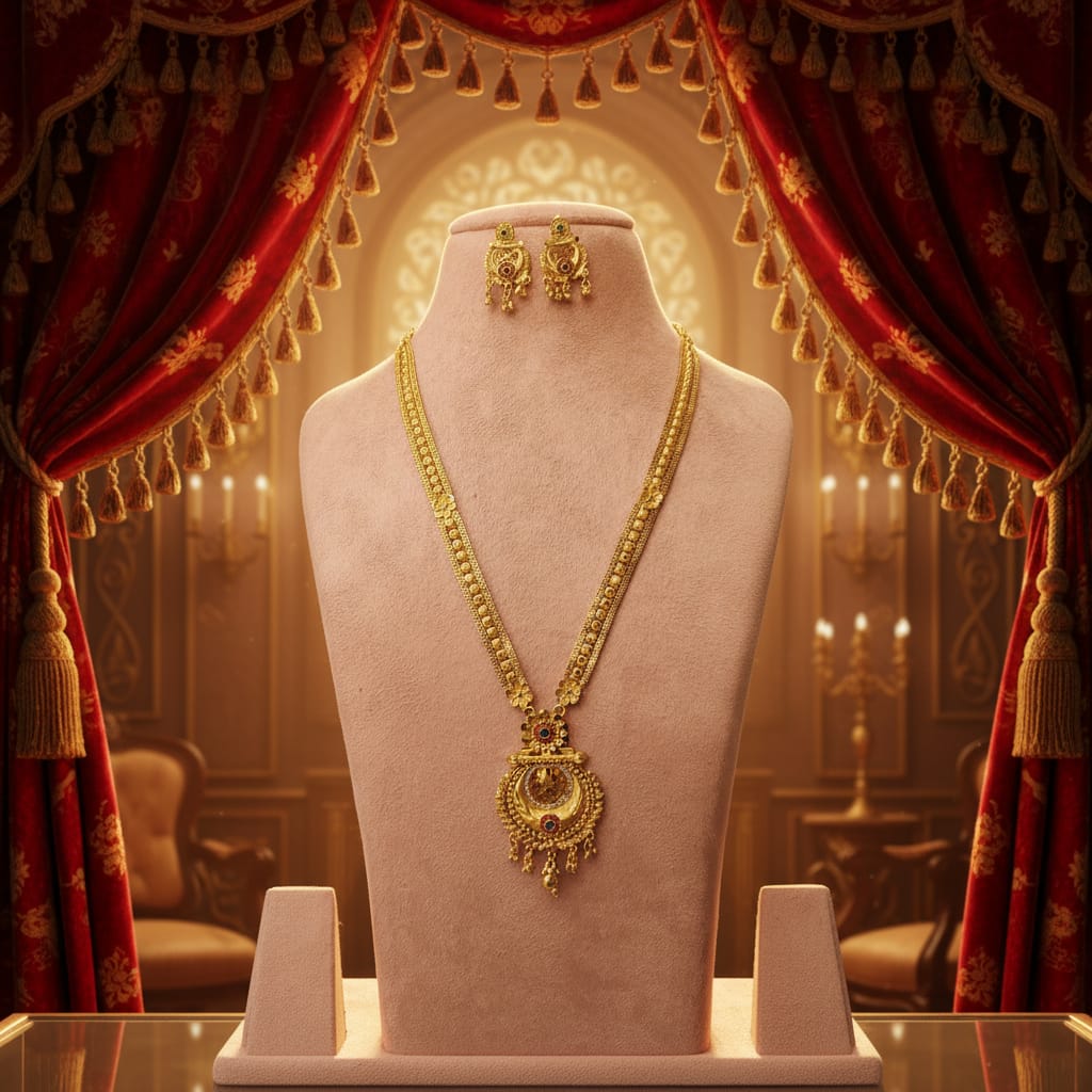 Micro Gold Plated Long Chain Set with Earrings