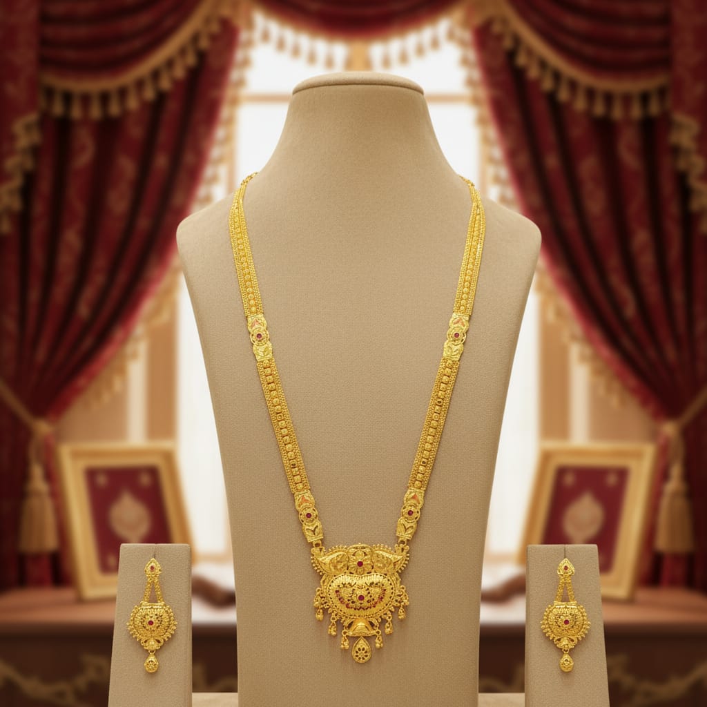 Micro Gold Plated Ranihaar Chain Set with Peacock Pendant