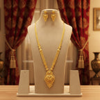 Micro Gold Plated Ranihaar Chain Set with Domed Floral Pendant & Earrings