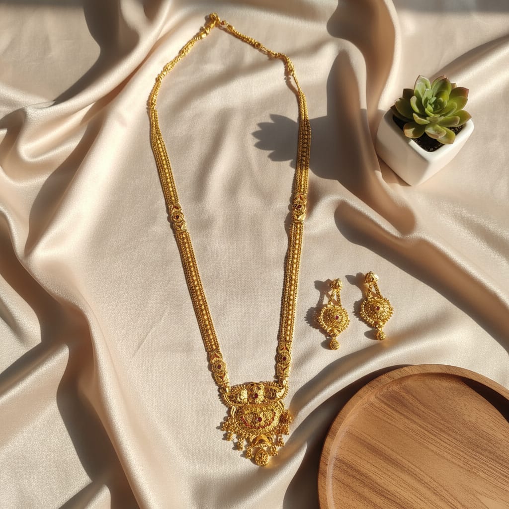 Micro Gold Plated Ranihaar Chain Set with Peacock Pendant